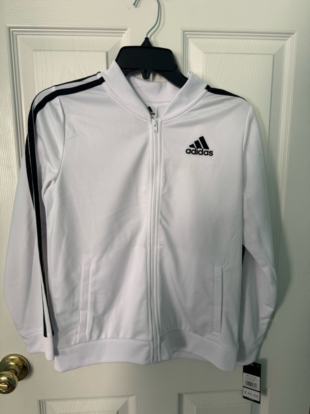 Adidas White Full-Zip Youth Track Jacket with Black Stripes size Xl (14-16)